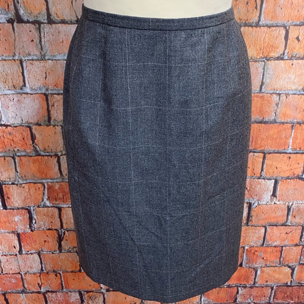 Harve Benard Vintage Gray Wool Windowpane Plaid‎ Checkered Skirt